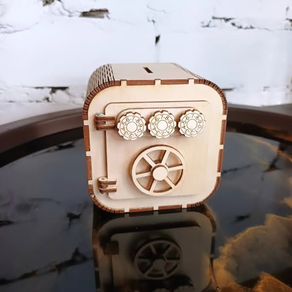 Laser Cut Wooden Money Safe Box With Lock