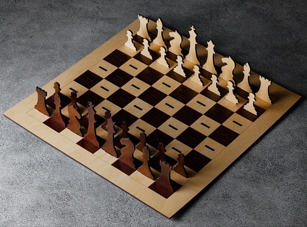 Laser Cut Wooden Chess Board and Piece Set