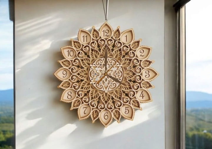 Laser Cut Mandala Art Wall Clock
