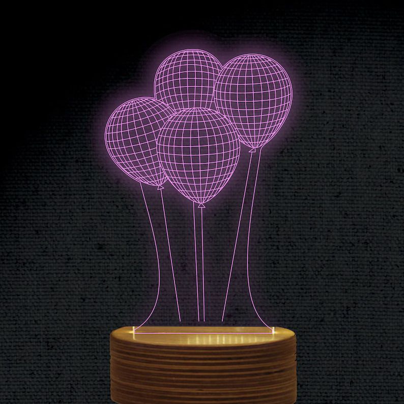 Laser Cut Balloon 3D Illusion Acrylic Hologram Night Light