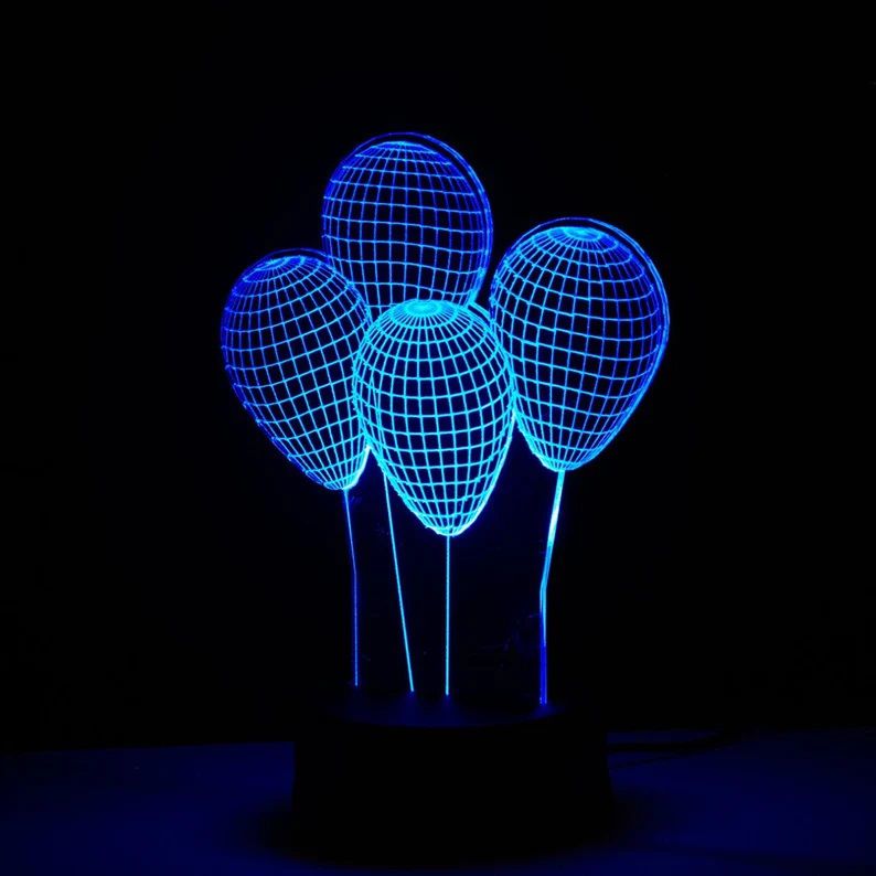 Laser Cut Balloon 3D Illusion Acrylic Hologram Night Light