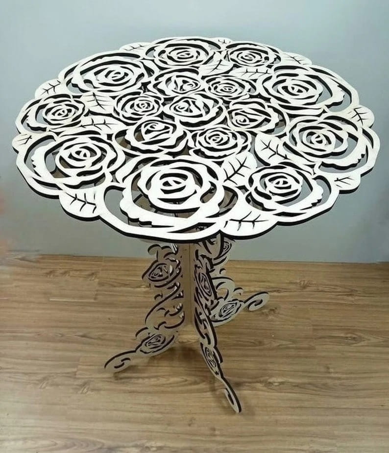 Laser Cut Wedding Cake Stand With Roses Cut Out Design