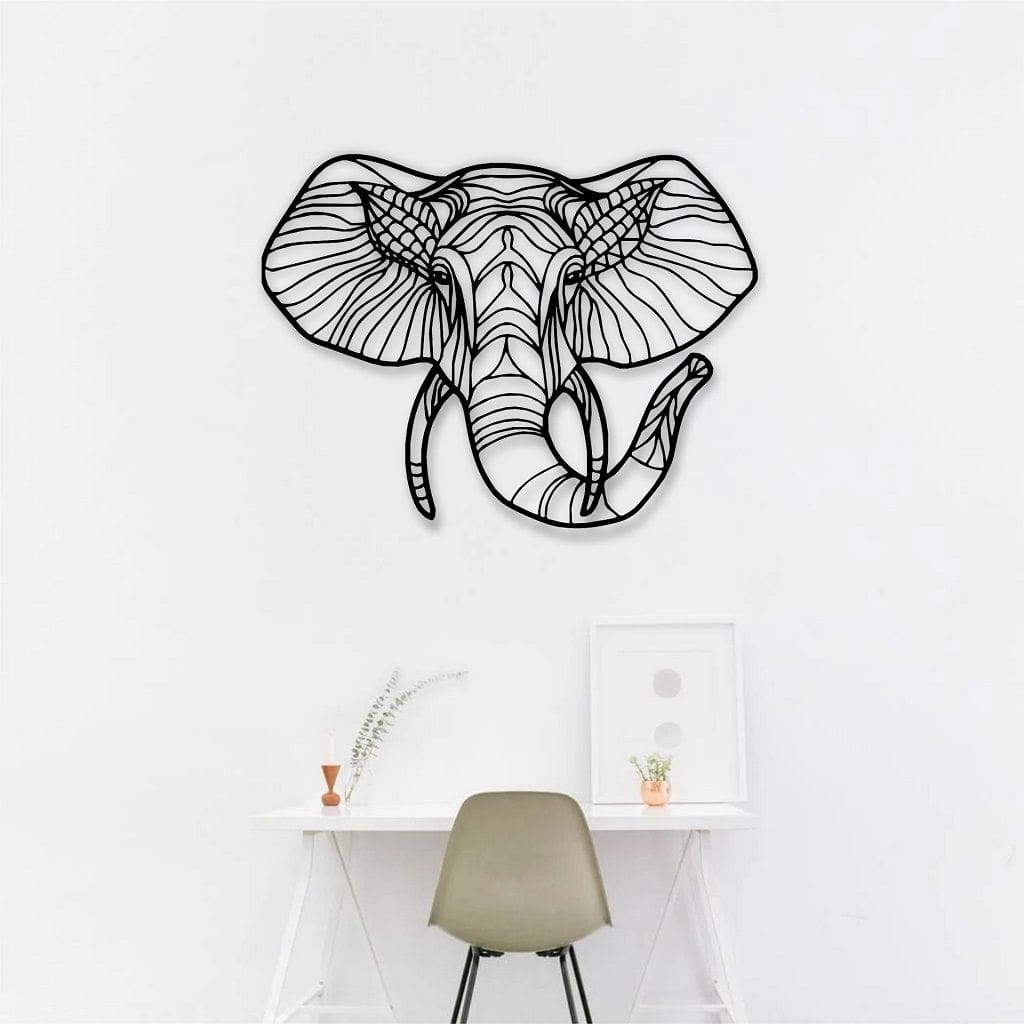 Laser Cut Geometric Elephant Head Wall Art