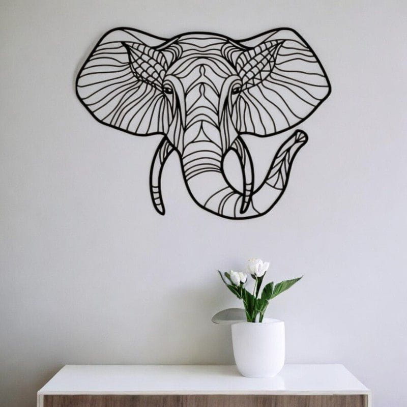 Laser Cut Geometric Elephant Head Wall Art