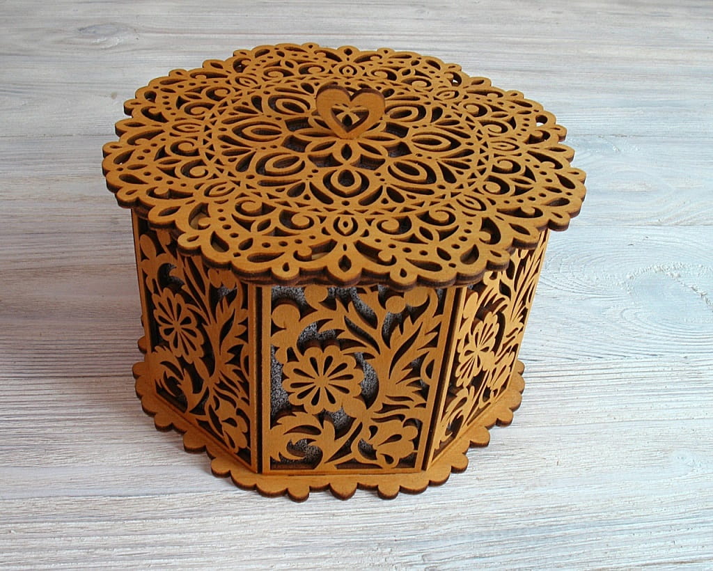 Laser Cut Octagonal Carved Box With Lid