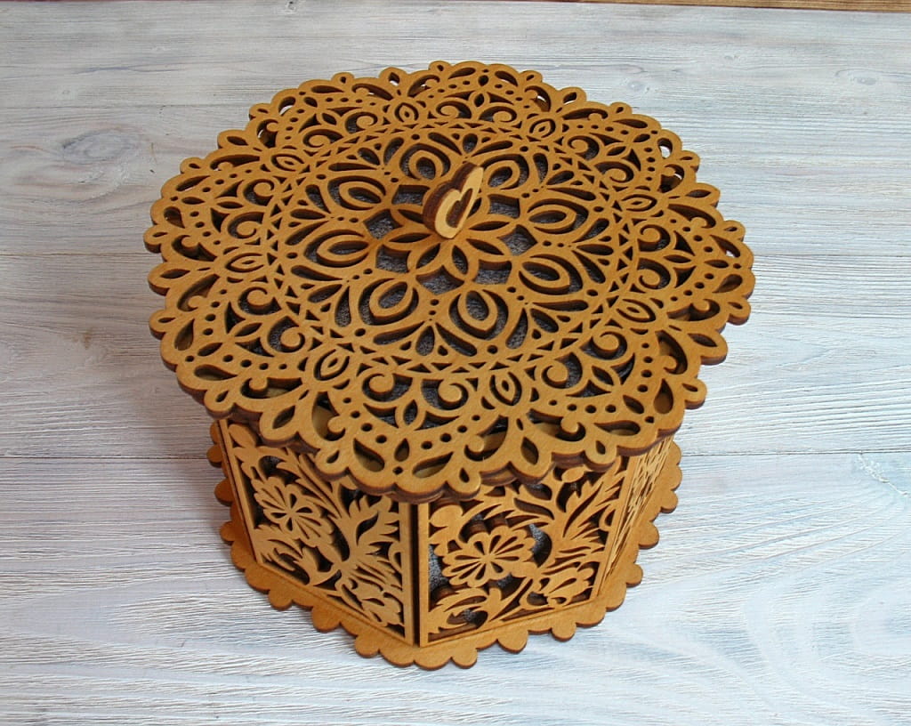 Laser Cut Octagonal Carved Box With Lid