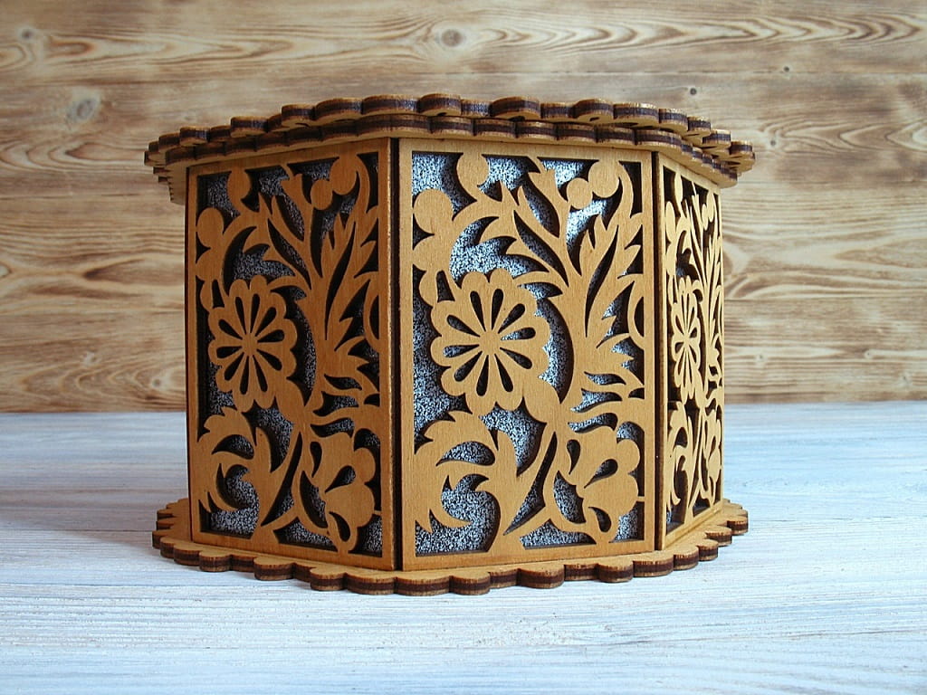 Laser Cut Octagonal Carved Box With Lid