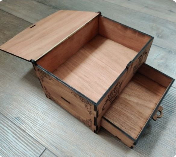 Laser Cut Wooden Storage Box With Drawer