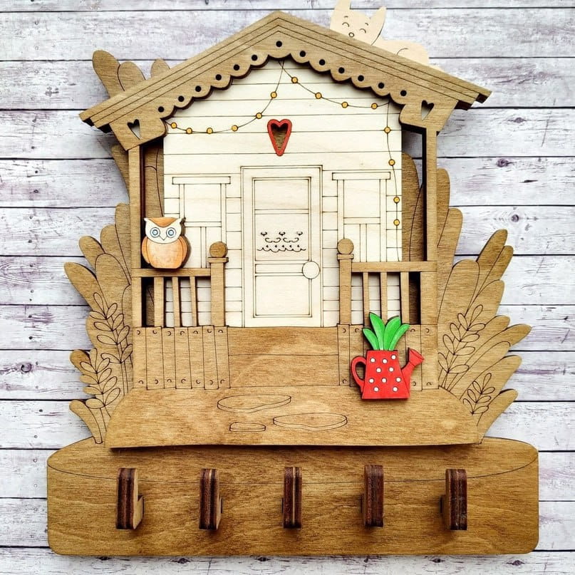 Laser Cut House Key Holder Wooden Key Hooks