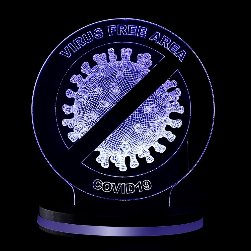 Laser Cut Covid Free Area Sign 3D Illusion Lamp