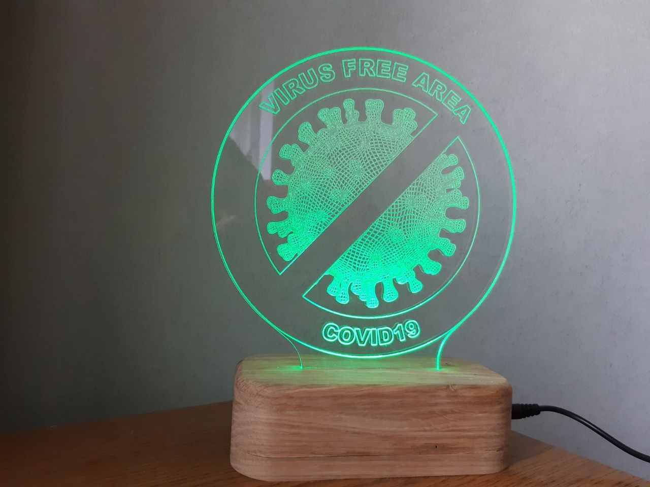 Laser Cut Covid Free Area Sign 3D Illusion Lamp