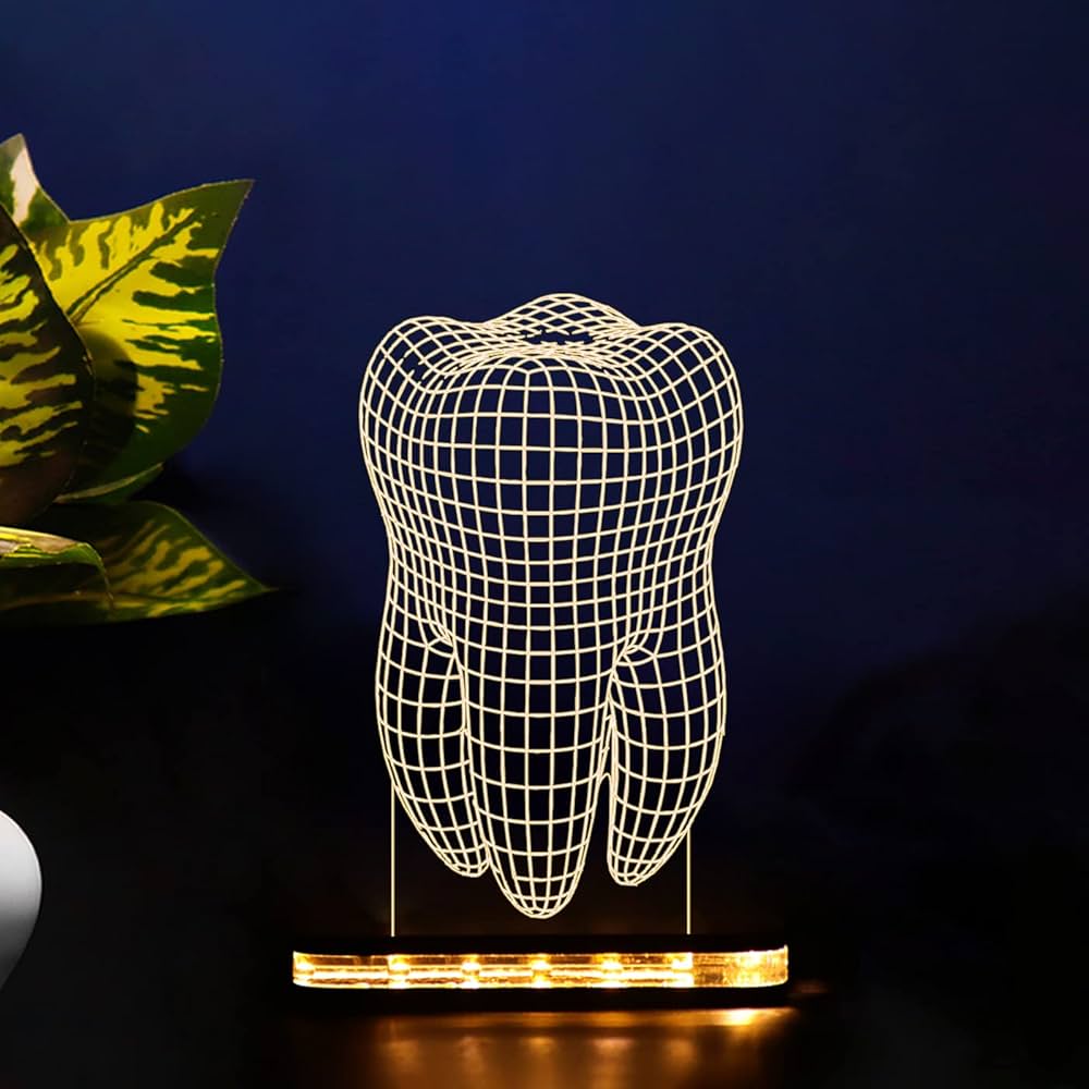Laser Cut Dental Creative Teeth 3D LED Illusion Bedside Table Lamp
