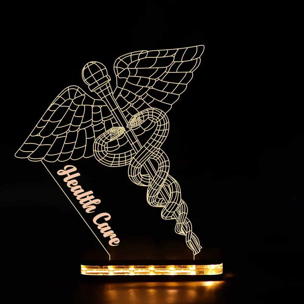 Laser Cut Doctor Symbol Caduceus 3D Night Light Illusion Lamp