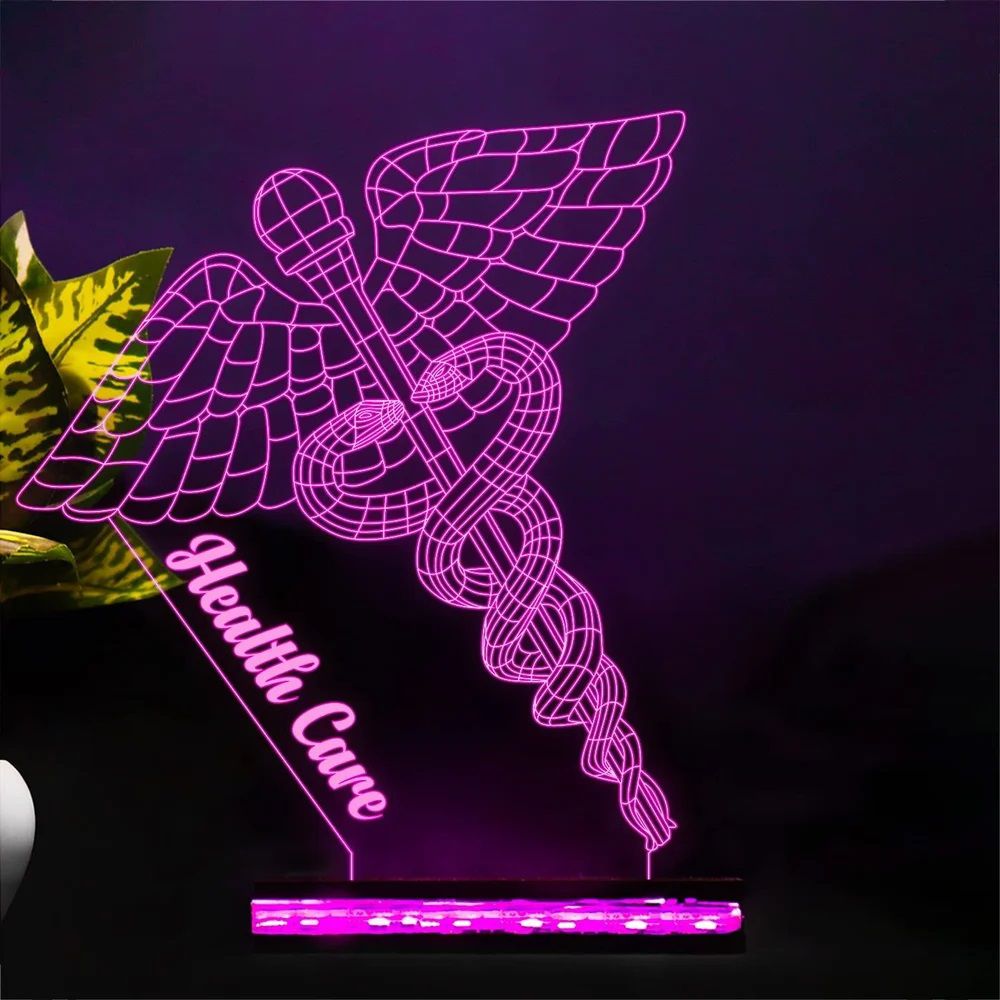 Laser Cut Doctor Symbol Caduceus 3D Night Light Illusion Lamp