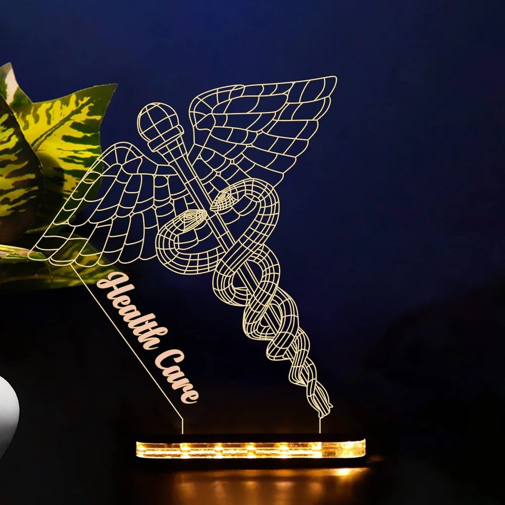 Laser Cut Doctor Symbol Caduceus 3D Night Light Illusion Lamp