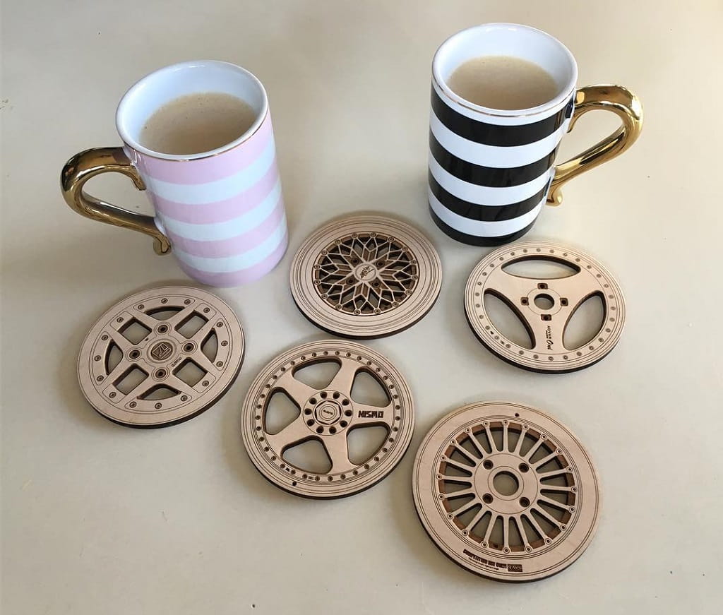 Laser Cut Car Wheel Drink Coasters