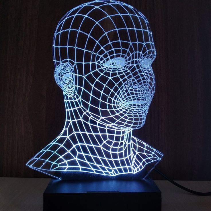 Laser Cut Human Head 3D Illusion With Wooden Base Lamp