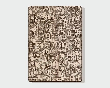 Laser Cut Engraved Houses Pattern For Notebook Cover