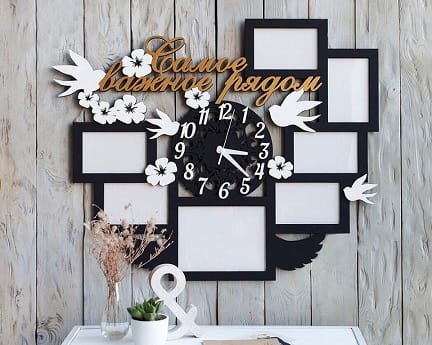 Laser Cut Family Picture Frame Wall Clock