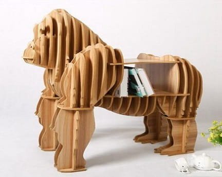 Laser Cut Gorilla Shaped Bookshelf Wooden Side Table