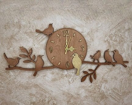 Laser Cut Birds On Tree Branch Wall Clock
