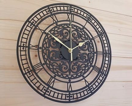 Laser Cut Roman Numbers Wall Clock With Floral Design