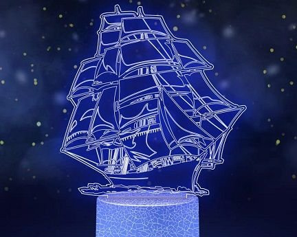 Laser Cut Sailboat 3D Illusion Night Light Table Lamp