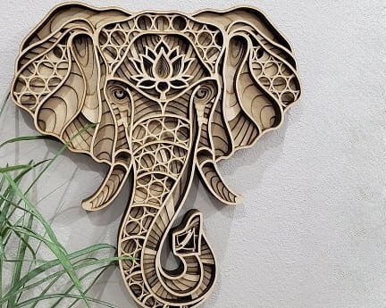 Laser Cut Elephant Wood Mandala Wall Art