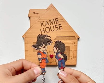 Laser Cut Kame House Key Holder Goku and Chichi Keyring
