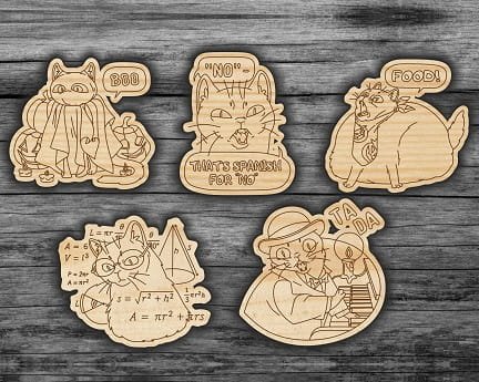 Laser Cut Cats Engraved Badges Gifts Decor Tags