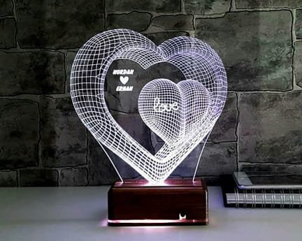 Laser Cut Hearts 3D Optical Illusion Lamp
