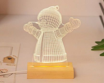 Laser Cut Snowman Pattern 3D Illusion Bedside Lamp