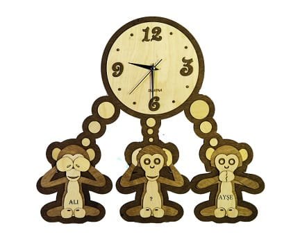 Laser Cut Three Monkeys Wall Clock