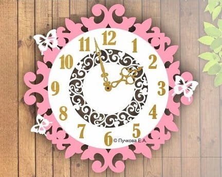 Laser Cut Wooden Wall Clock With Swirl Cut Out Design