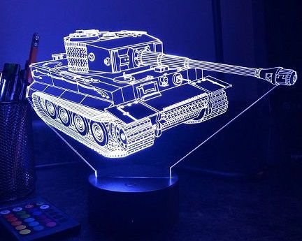 Laser Cut Tiger Tank 3D Optical Illusion Lamp