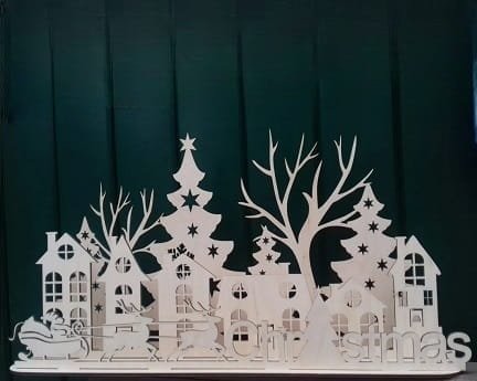 Laser Cut Christmas Scene Village House Decor Stand