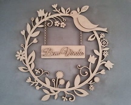 Laser Cut Personalized Floral Wreath With Bird