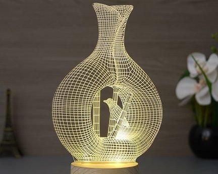 Laser Cut Vase and Bird 3D Acrylic Hologram Night Lamp