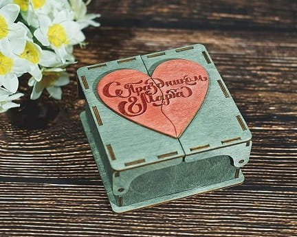Laser Cut Double Hinged Box With Heart Puzzle Lid