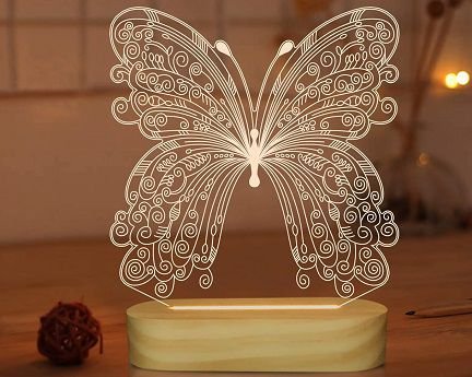 Laser Cut Butterfly Night Light 3D Optical Illusion Lamp