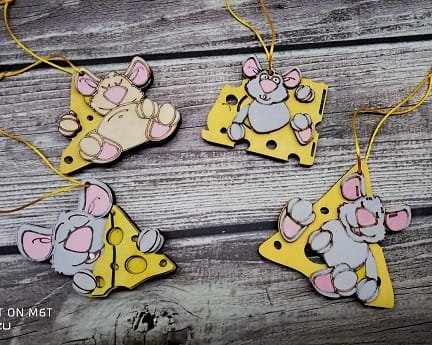 Laser Cut New Year Mouse Hanging Ornaments