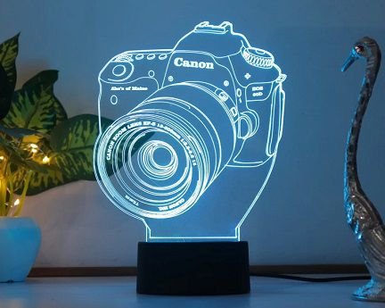 Laser Cut Camera 3D Illusion Acrylic LED Night Lamp