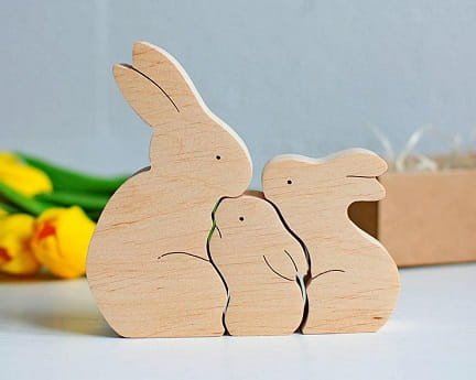 Laser Cut Wooden Bunny Family Puzzle