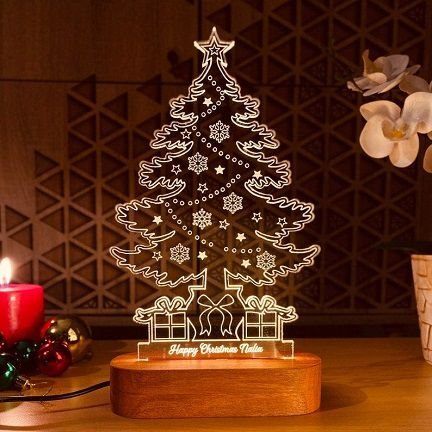 Laser Cut Christmas Tree 3D Acrylic Night Light Lamp