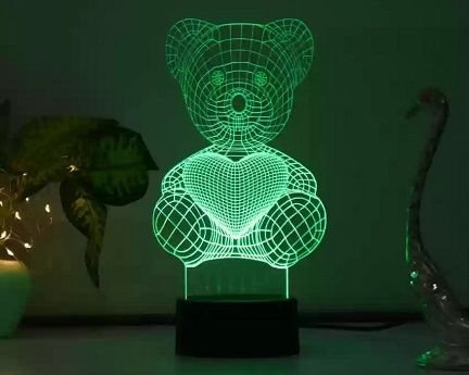 Laser Cut Teddy Bear With Love Heart 3D Illusion Lamp