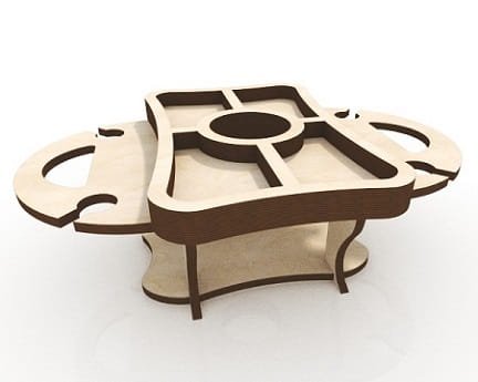 Laser Cut Portable Wine Bottle and Glasses Holder Table