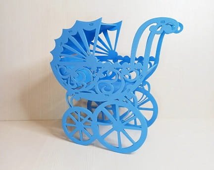 Laser Cut Baby Doll Stroller Flower Basket