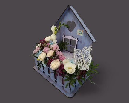 Laser Cut House Shape Flower Container Flower Basket