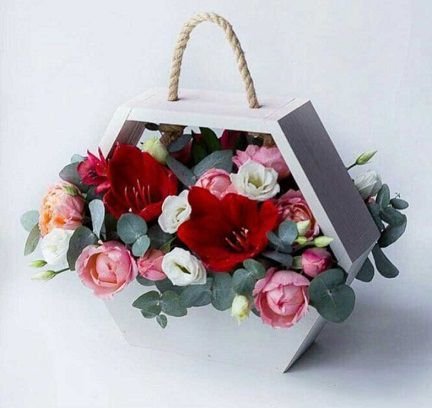 Laser Cut Wooden Hexagonal Flower Basket
