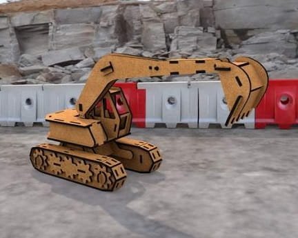 Laser Cut Excavator 3D Wood Model